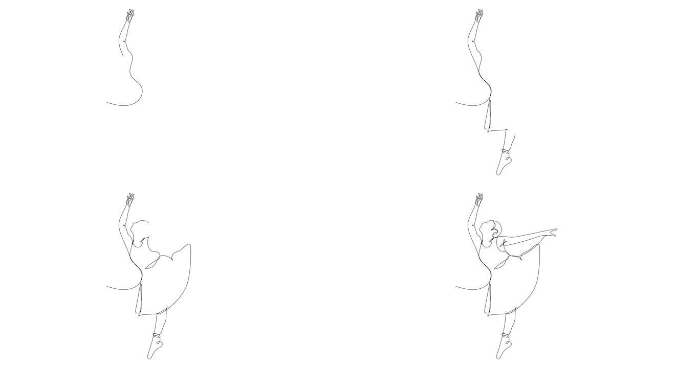 tutu旋转连续线古典芭蕾舞演员的自画动画