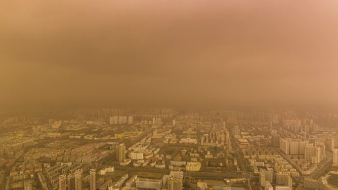4K东北哈尔滨沙尘暴航拍延时摄影