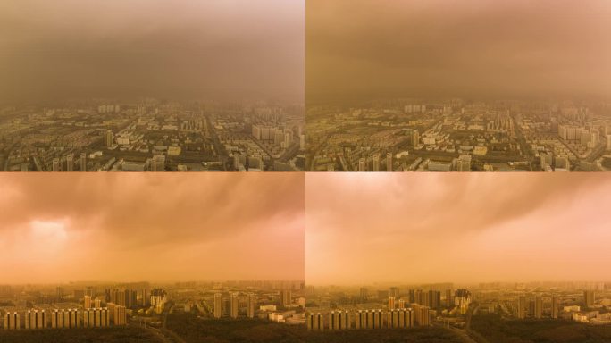4K东北哈尔滨沙尘暴航拍延时摄影