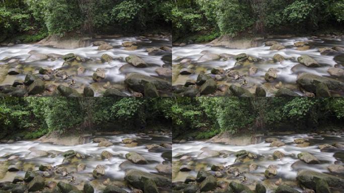 马来西亚吉打州双溪赛迪姆的瀑布、岩石石和丛林。