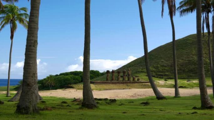 巨石摩艾雕像、阿纳凯纳海滩、复活节岛、拉帕努伊、波利尼西亚、智利