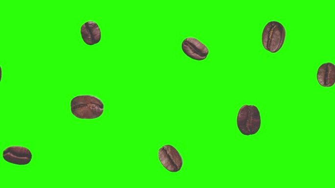绿屏色度键上逼真的咖啡豆动画图形元素