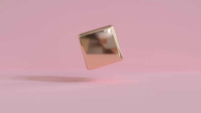 粉色场景金色立方体动画抽象3d渲染