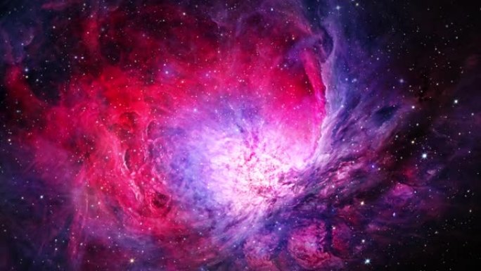 猎户座星云的4K 3D太空探索。飞行穿过太空弥漫星云和银河系中的星团。它是最亮的星云之一。NASA图