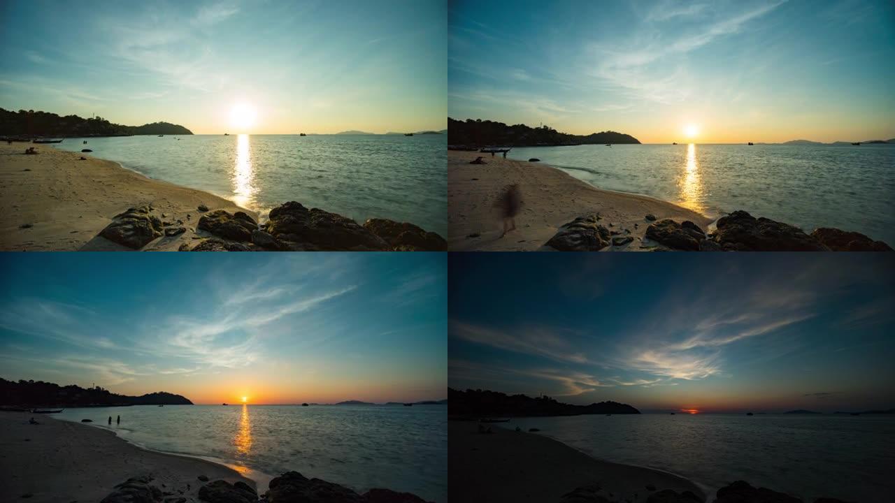 泰国沙顿，Koh Lipe日落海滩海洋和日落的延时视频