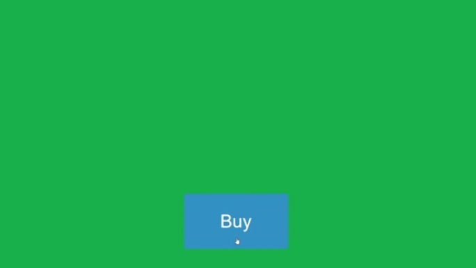 鼠标光标滑过，疯狂地点击绿色屏幕上的购买按钮。设备屏幕视图的光标多快速点击购买与色度键。观点。