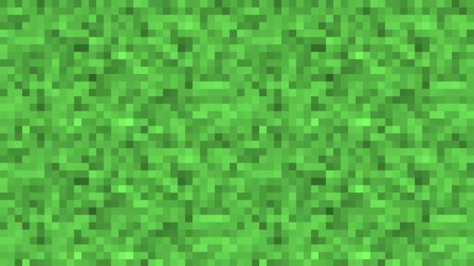 动画绿色像素草背景。游戏背景的概念。正方形图案背景。《我的世界》概念。插图。浅绿色抽象纹理多边形背景