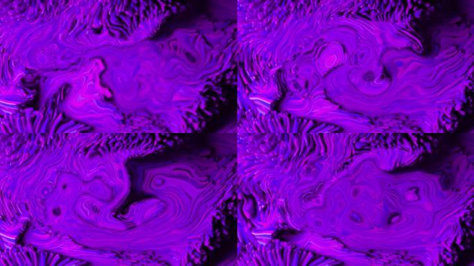 黑色背景上紫色流动液体纹理效果的数字动画