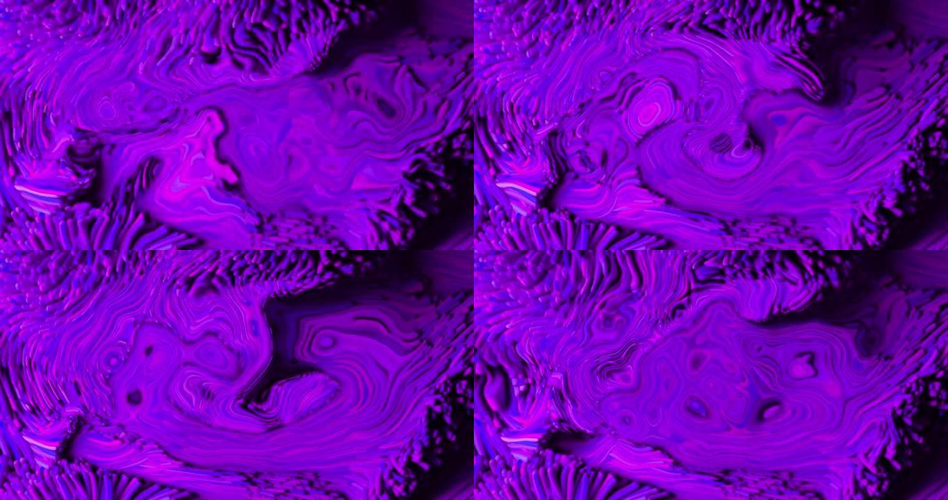 黑色背景上紫色流动液体纹理效果的数字动画