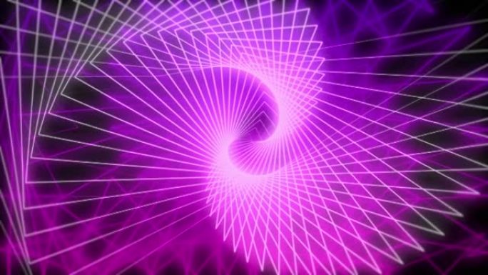 4k粉色紫色霓虹灯三角隧道背景，带发光的电亮线
