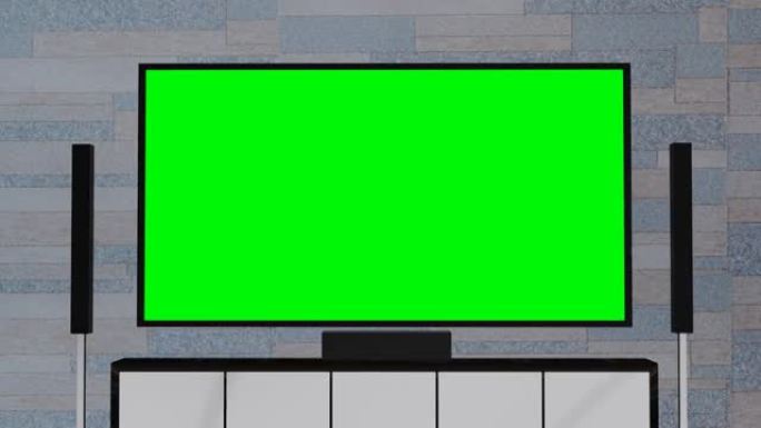 家庭影院屏幕上的绿色屏幕。