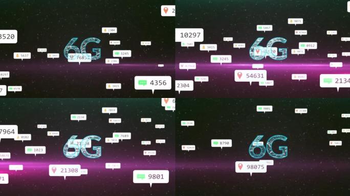 6g文本动画，粉色宇宙横幅上的社交媒体图标