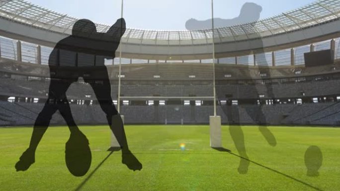 运动场上男性橄榄球运动员的轮廓动画