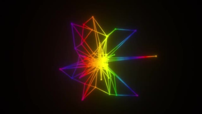3D渲染分形霓虹灯形状，计算机生成抽象不对称背景