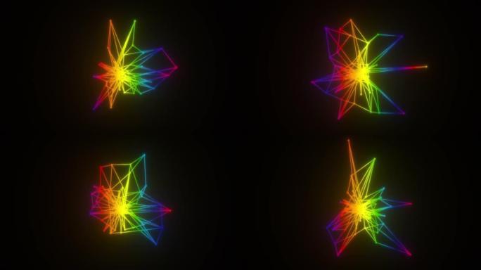 3D渲染分形霓虹灯形状，计算机生成抽象不对称背景