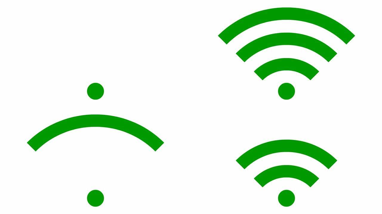 Wi-fi的动画绿色图标。循环视频。矢量插图孤立在白色背景上。