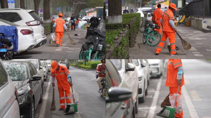 环卫工人扫大街 4K拍摄