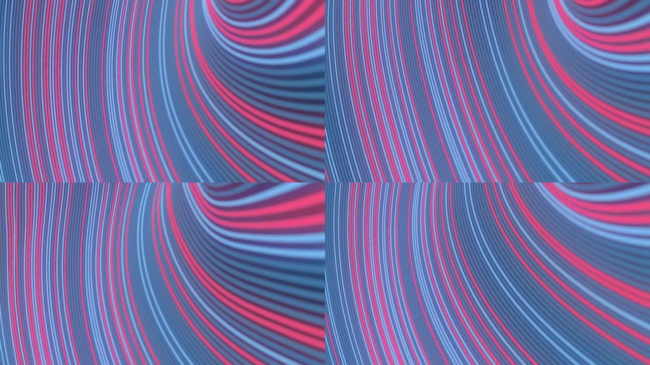 景深扭曲浮动五彩线条纹图案的波浪数字动画。线条艺术几何背景。3d渲染。高清分辨率