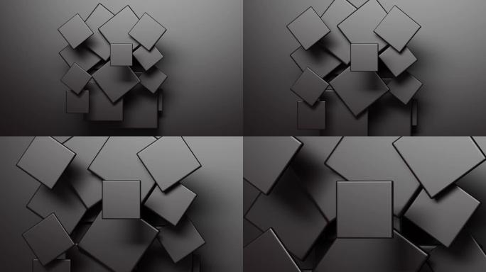 黑色立方体动态背景素材艺术感旋转运动