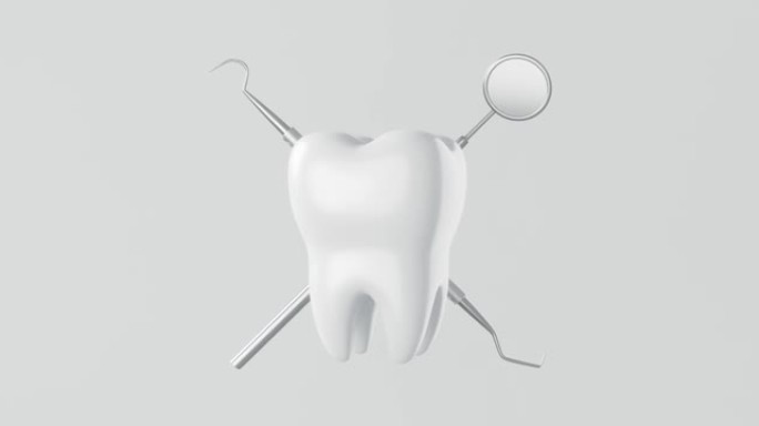 牙科设备和牙科诊所的白色牙齿背景牙科清洁工具。3D渲染。