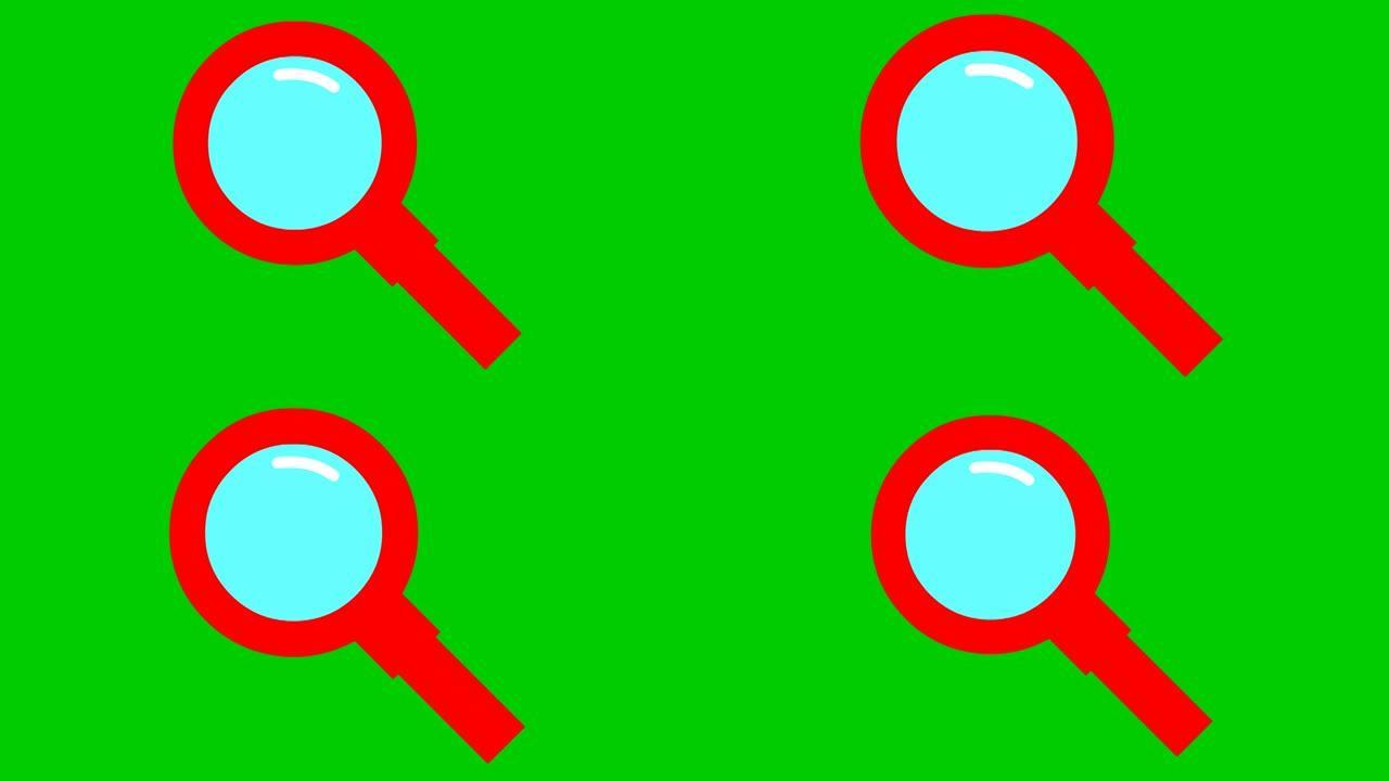 放大镜的动画红色图标。符号放大镜。搜索、发现的概念。循环视频。矢量插图孤立在白色背景上。