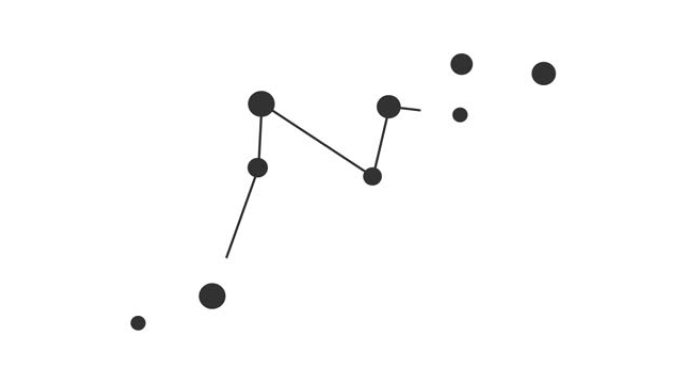 蝎虎座星座。夜空中的星星。黑白线条艺术风格的星座。星系团。横向构图，4k视频质量