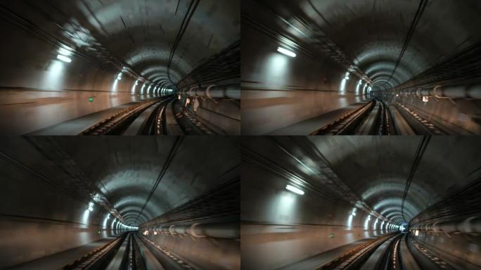 铁路隧道中的运动地铁行驶第一视角视频素材
