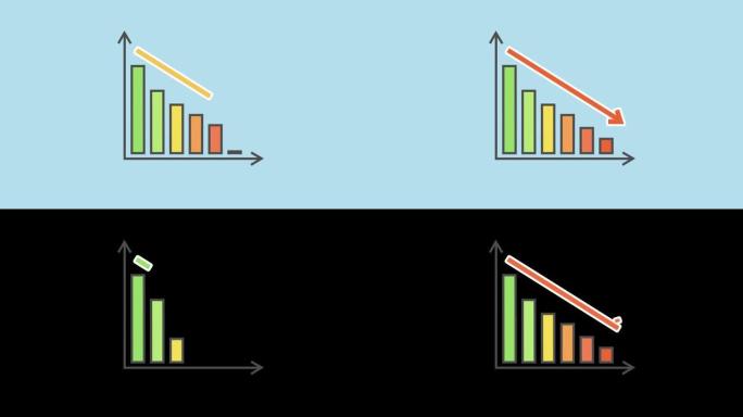 图形图标向下的动画。箭头会随着图形的下降而改变颜色。商业下降的概念