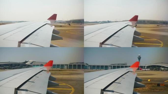 阳光灿烂的日子广州市机场交通飞机窗口pov全景4k中国