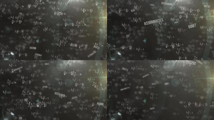 黑色背景上的数学方程上的科学数据处理动画