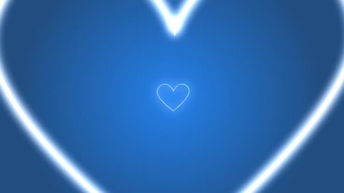 蓝色美丽的心形流动隧道快速无缝移动，抽象浪漫的未来背景，循环3d动画，圣诞节和情人节，爱情关系假期活