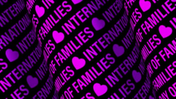 国际家庭日3D数字文本滚动紫色圆柱体显示板光屏无缝循环动画4k背景。国际家庭日标志板LED管壁。