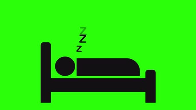 睡眠者图标与zzz睡眠波。酒店图标。4k动画。绿屏