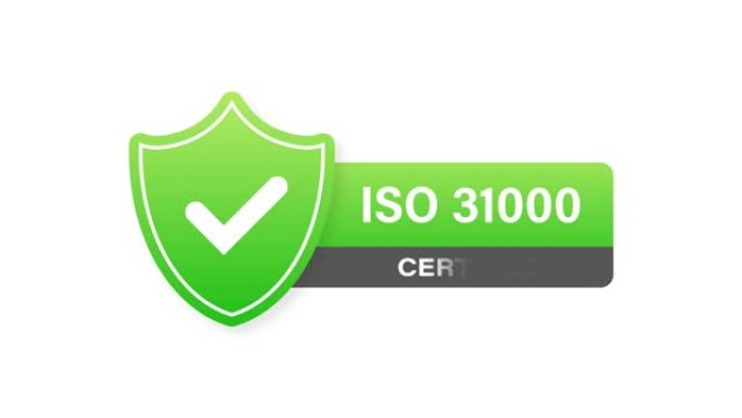 ISO 31000认证徽章，图标。认证印章。运动图形。