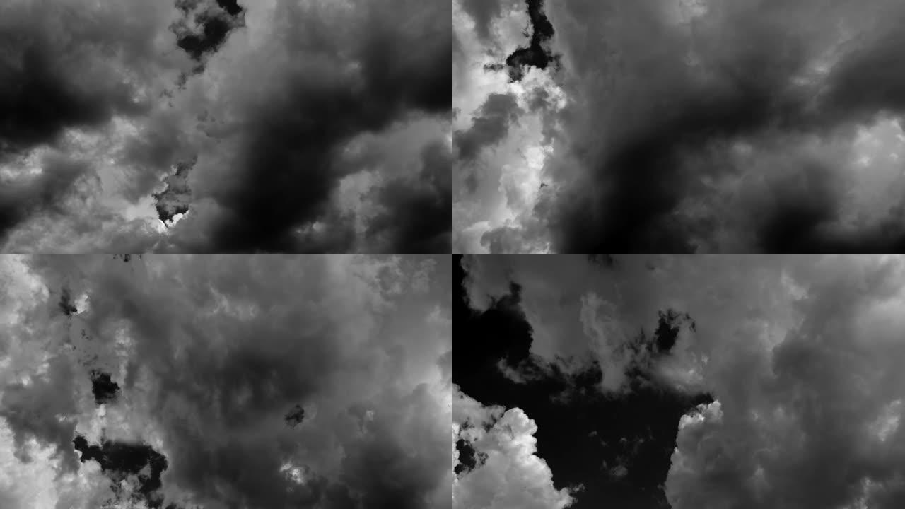 黑色背景上单独的白云的延时有真实的云。白云的延时隔离在黑色背景现实云上。孤立的白色蓬松积云的延时
