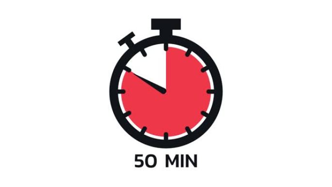 50分钟，秒表图标。平面样式的秒表图标，彩色背景上的计时器。运动图形。