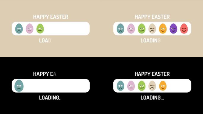 进度条动画快乐复活节加载和平面风格的表情符号鸡蛋。带阿尔法哑光频道的4k复活节视频动画