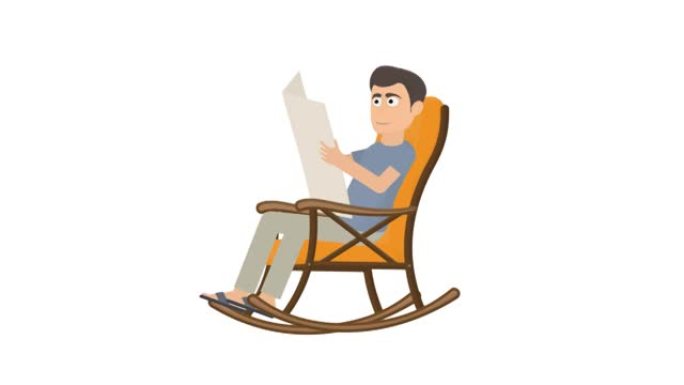 一个人坐在摇椅上的动画。卡通