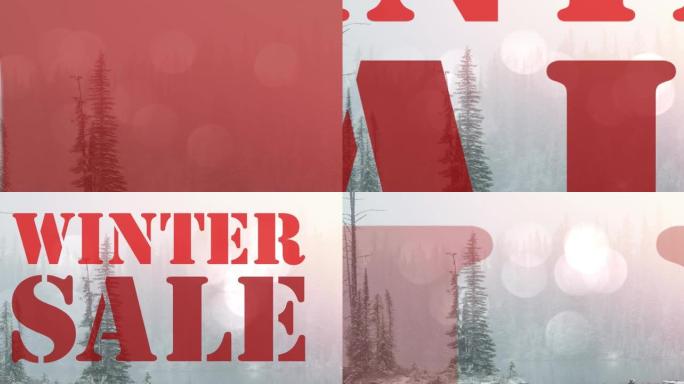 冬季景观背景红色字母冬季销售文本动画