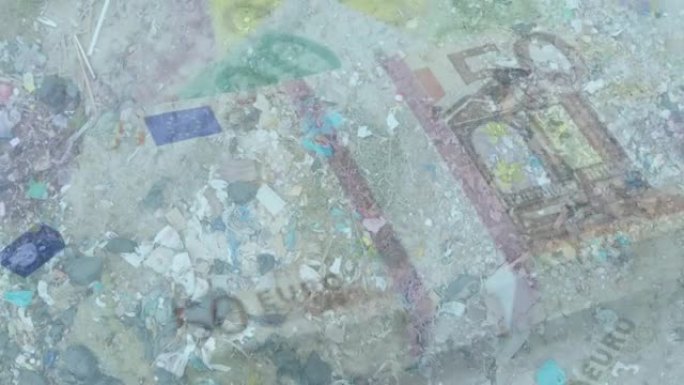 背景下的欧元钞票堆填埋场俯视数字复合视频