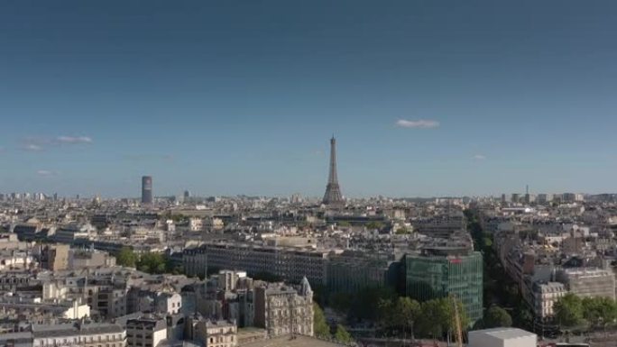 晴天巴黎市中心空中全景4k法国
