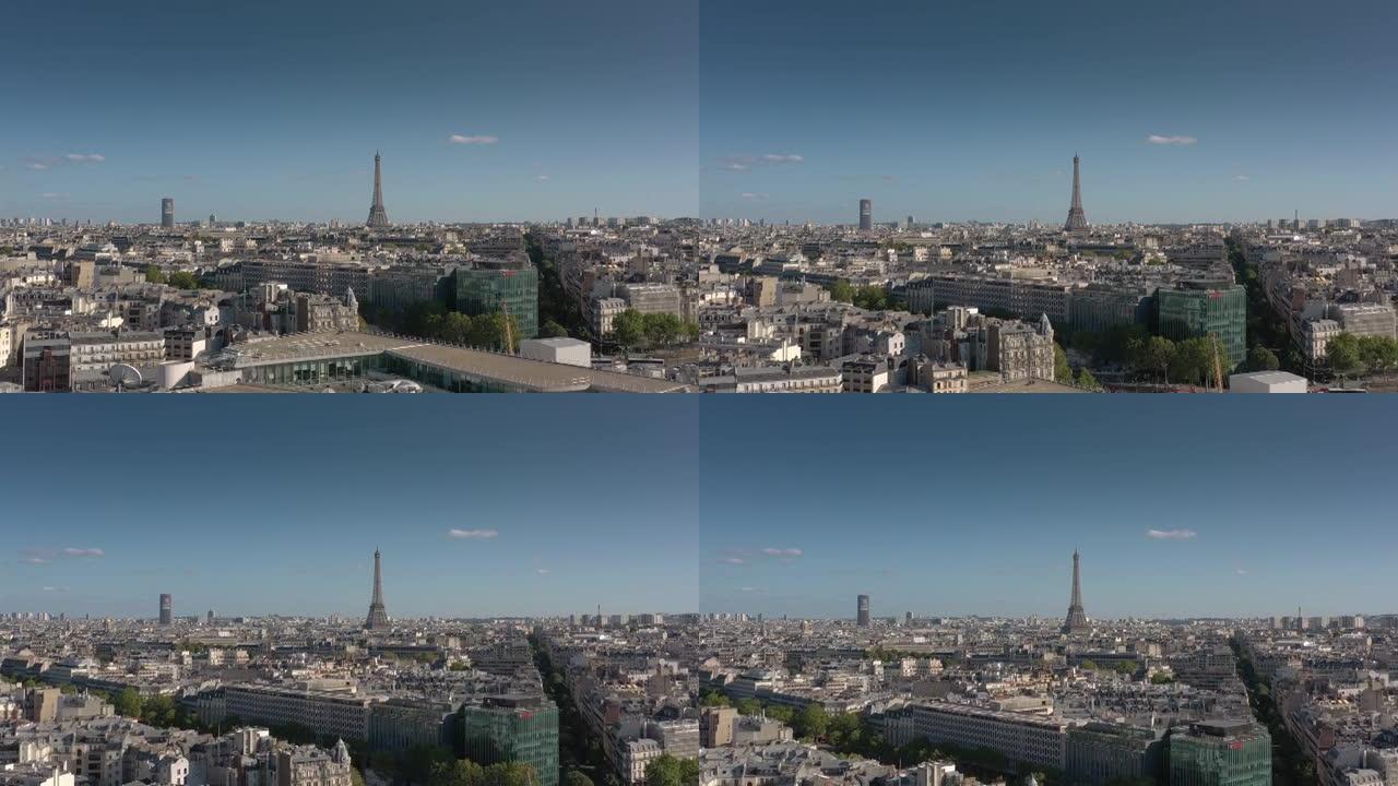 晴天巴黎市中心空中全景4k法国