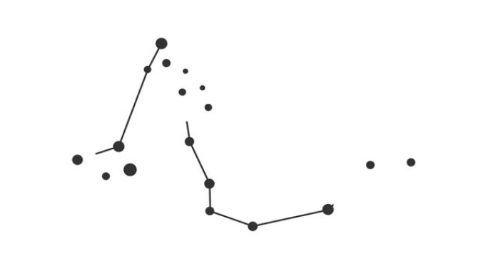 天龙座。夜空中的星星。黑白线条艺术风格的星座。星系团。横向构图，4k视频质量