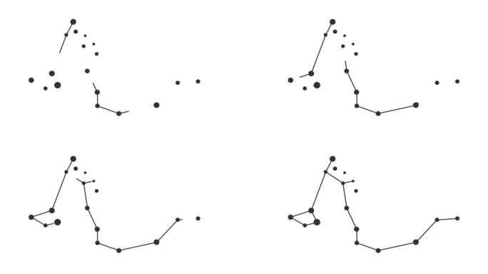 天龙座。夜空中的星星。黑白线条艺术风格的星座。星系团。横向构图，4k视频质量