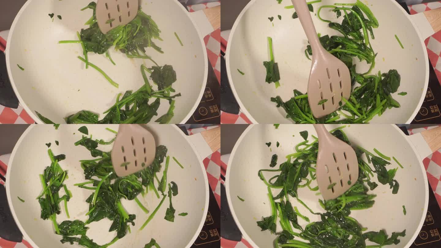 不粘锅炒菠菜清炒菠菜绿叶菜蔬菜 (3)