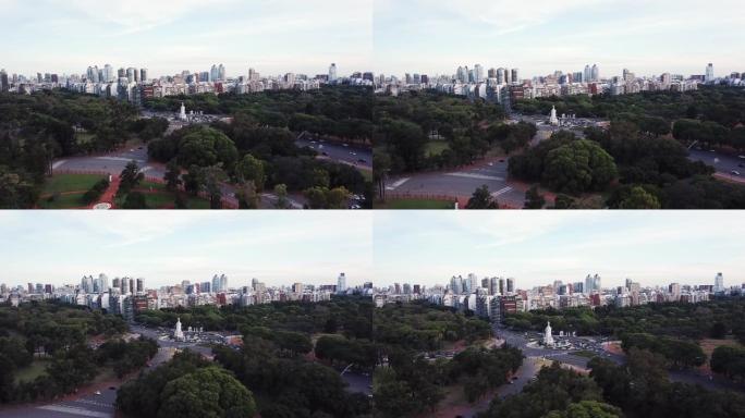 布宜诺斯艾利斯天际线的鸟瞰图，以及巴勒莫公园和大宪章纪念碑