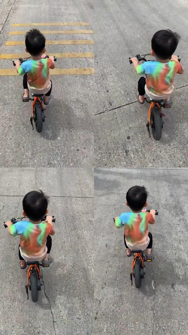 双轮自行车垂直的孩子的俯视图