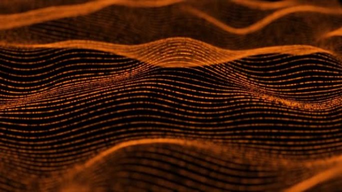 4K，抽象未来数字蓝波粒子背景。无缝循环。技术数字波背景概念。美丽的运动波点纹理与发光的散焦粒子。网