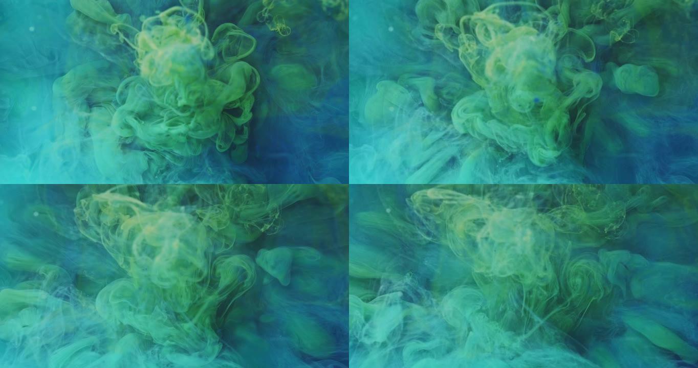 墨水水混合七彩雾流蓝绿色水滴