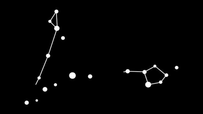 双鱼座星座。夜空中的星星。黑白线条艺术风格的星座。星系团。横向构图，4k视频质量